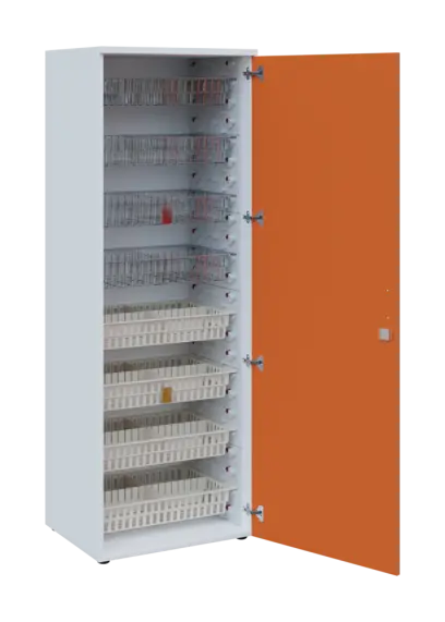 EUROMEDICA D - 66/M skříň léková boxová, 1-dveřová, pravá, 1950x660x535, korpus bílý, dvířka mandarinka